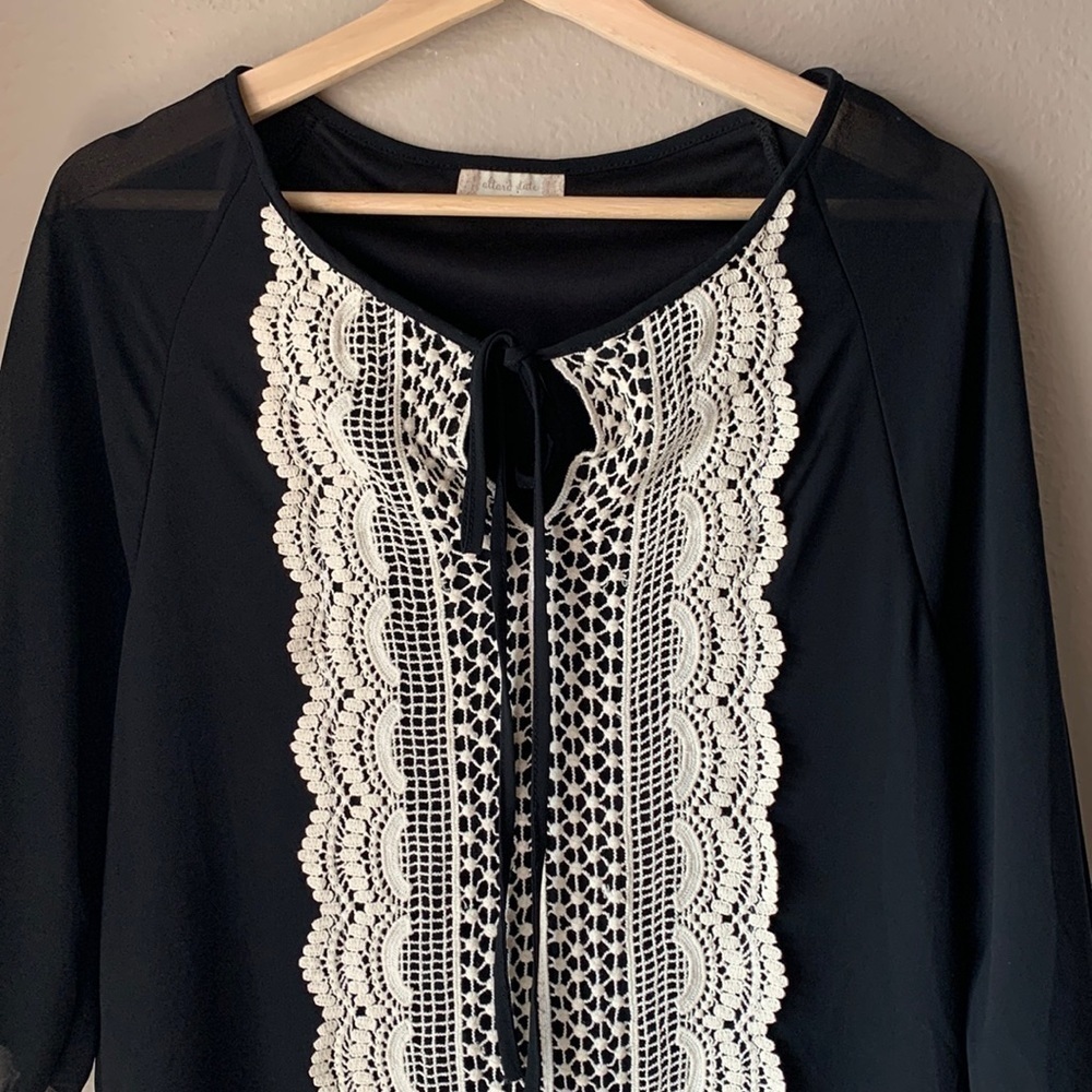 ALTAR’D STATE Black 3/4 Sleeve Crochet Tie Front Mini Dress